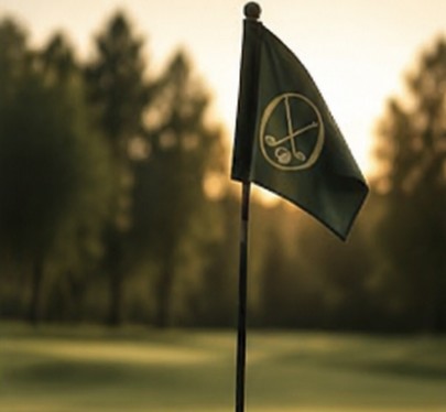 Olson flag on the course at sunset